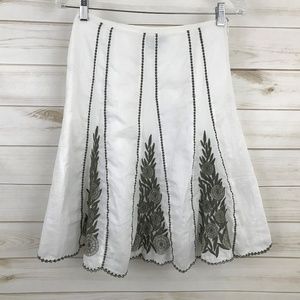 Ann Taylor Embroidered Flare Skirt White Green 0